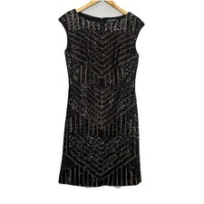 Lauren Ralph Lauren Dress Womens 6 Black Sequin Mesh Evening Sheath Cocktail