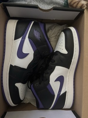 Jordan Air Jordan 1 Mid Men s Basketball Sneakers Black White Purple Lace-Up