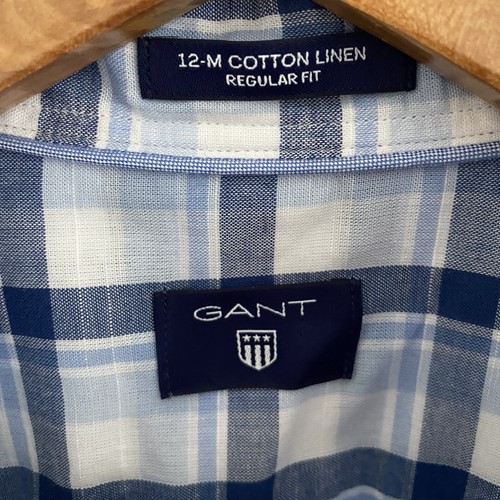 GANT Shirt XL X Large Mens Blue Plaid 12-M Linen Regular Fit Cotton Long Sleeve - Picture 6 of 8