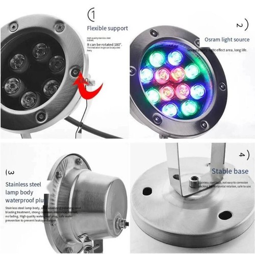 LED Underwater Light Lamp 12V/24V Waterproof Outdoor Pool Fountain Landscape - Picture 2 of 10