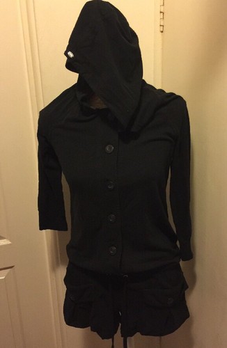 BNWT AUTHENTIC JUICY COUTURE DESIGNER WOMEN HOODIE PLAYSUIT SHORTS RRP$158❤️BLAC - Foto 7 di 12