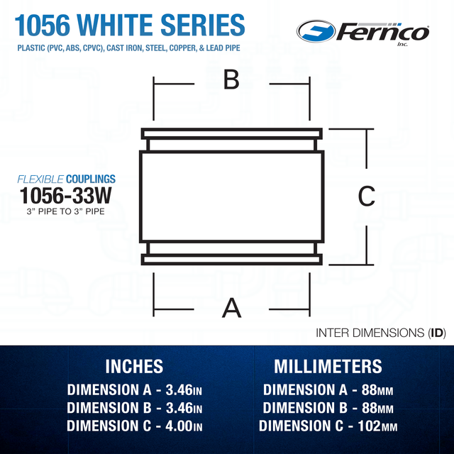 Fernco 3 inch Flexible Pipe Coupling Plumbing PVC ABS Cast Iron In fernco-3-inch-flexible-pipe-coupling-plumbing-pvc-abs-cast-iron-in