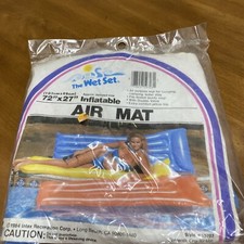 NOS Vtg 1984 Intex The Wet Set Inflatable Pool Air Mat Float 72 x 27" Blue