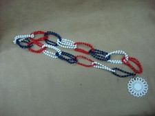 UNIQUE U.S.A. VINTAGE 1960'S RED, WHITE  BLUE ADJUSTABLE LUCITE BEAD BELT 