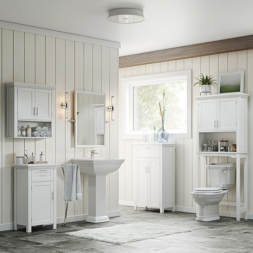 Bathroom Wall Mounted Cabinet Shelf Bath Kitchen Two Door Storage Organizer - Picture 14 of 15