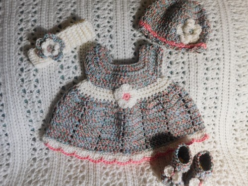 Handmade Baby Girl Crochet Dress Set 0-3 months Newborn Multi-Color