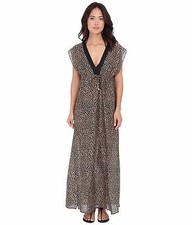 NWT Michael Kors Swimsuit Cover Up Dress Abstract Jaguar Deep-v Neck sz M Khaki
