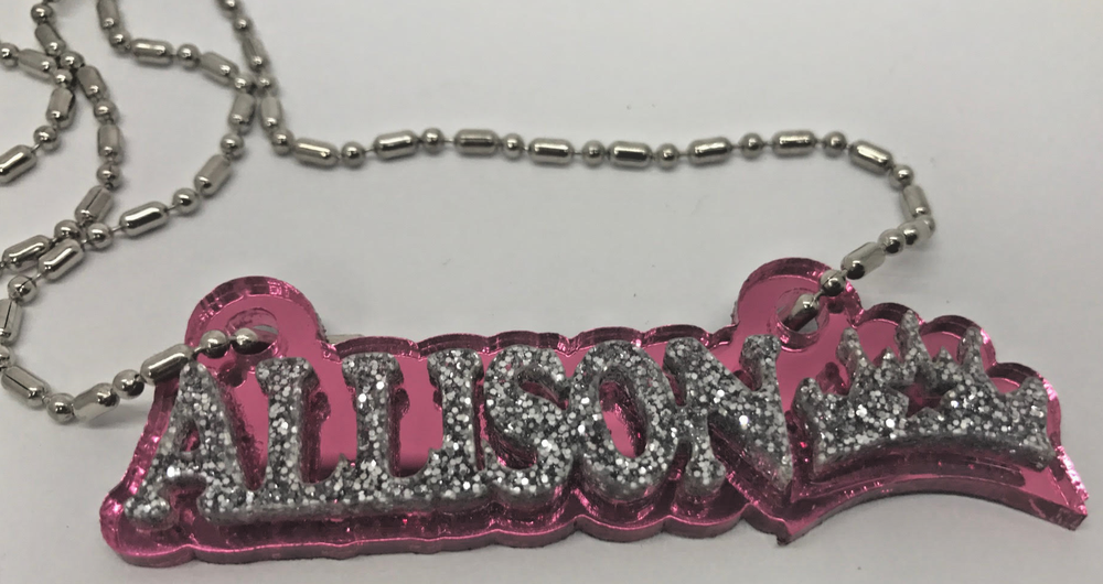 Custom Crown Laser-Cut Personalized Name Plate Necklace  