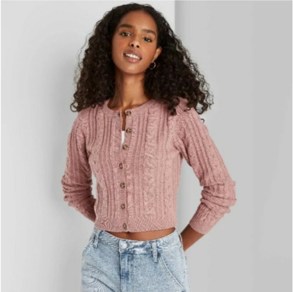 NEW Womens Button Front Crop Knit Cardigan Size XXL Wild Fable Mauve | eBay