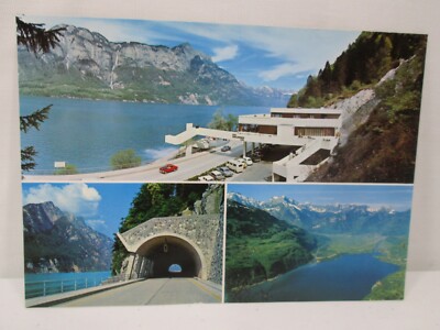 Vtg Postcard Neue Walenseestrassa Cafe Restaurant Walensee Muhlehorn GL 3 Views