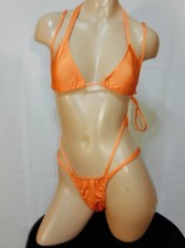 Exotic dancer stripper orange two piece bikini sling dance outfit - dancewear