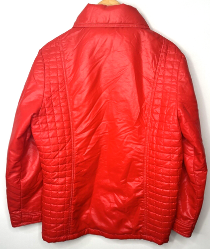 Vintage Lady Utex Jacket Lightweight Quilted Windbreaker Hidden Hood Red Sz L - Bild 2 von 16