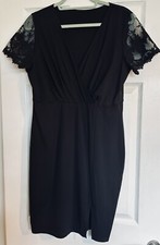 SHEIN Black Midi Dress Lace Body-con Stretch V Neck Party Cocktail Size 14