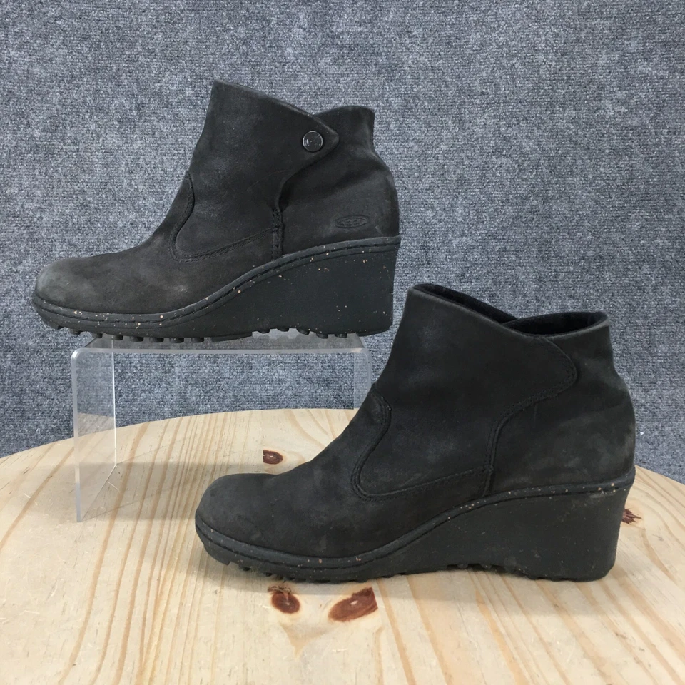 Keen Botas Mujer 7.5 Akita Botín Negro Informal Cómodo Punta Redonda Cuña Foto 2 de 4