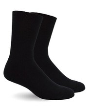 6 Pair Men's Black Non-Binding Diabetic Cotton Crew Socks Size 10-13 Made in USA