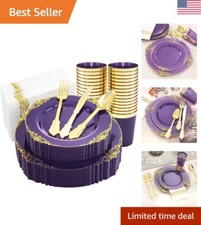 Versatile Disposable Purple Plastic Plates Set: Elegant Dinnerware for 25 Guests