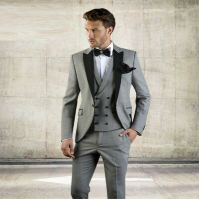 Gray Men Pieces Suits Formal Dinner Party Prom Tuxedos Groom Wedding  Suits