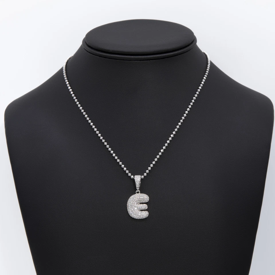 3.2cm Zircone Bulle Initiale Lune Perle Balle Chaîne Collier Argent Sterling 925 - Photo 4/4