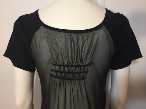 Silence Noise Womens Small Black Sheer Back top Pleated on Front Asymetrical - Picture 3 of 5