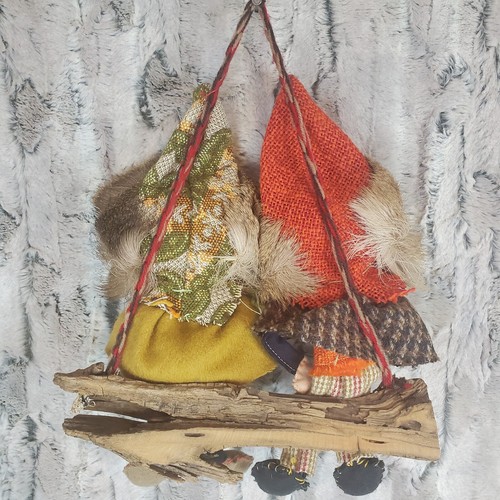 Kitschy Folk Art Two Bearded Men On A Branch Log Natural Materials Wall Hanging - Picture 5 of 8
