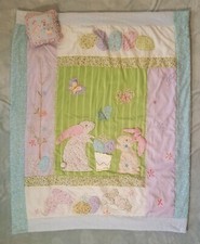 Easter Baby Quilt / Comforter Applique Bunny Floral Theme 48" x 60" w Pillow