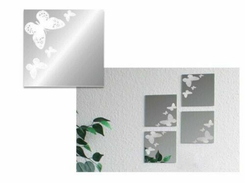 STUNNING BUTTERFLY PRINT SQUARE 15X15CM SELF-ADHESIVE WALL MIRROR TILES–SET OF 4 - Picture 1 of 1
