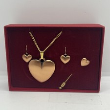New 4 Piece Heart Jewelry Set Earrings, Necklace With Heart Pendant, Brooch