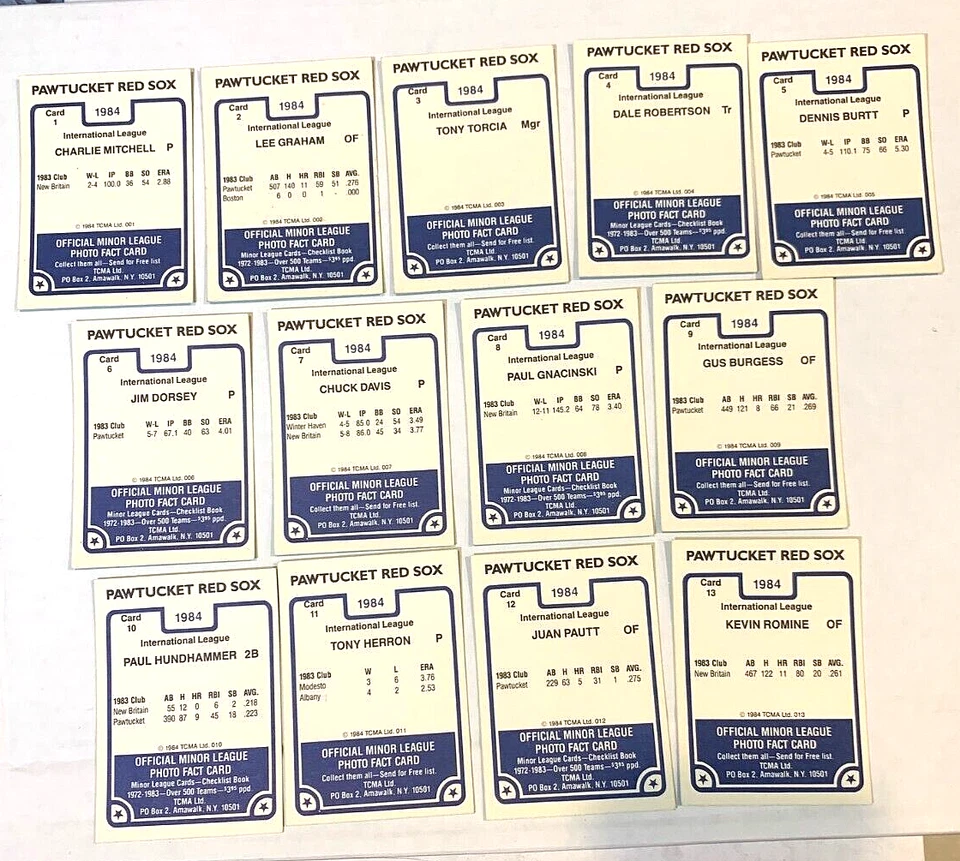 TCMA Pawtucket Red Sox 1984 conjunto de equipo de ligas menores Roger Clemens XRC Foto 4 de 4