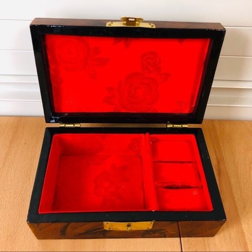 Vtg Asian Lacquer Jewelry Box Handmade Sculptured Cork Carving Art 6 x 4 x2" NEW - Picture 4 of 6