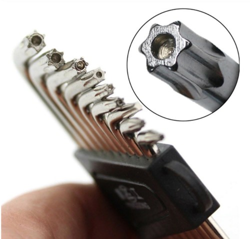 9 Pcs Hex Star Alan Key Wrench Set Drilled Tips L Shape Kit Metric Torx T6 - T27 - Picture 1 of 3