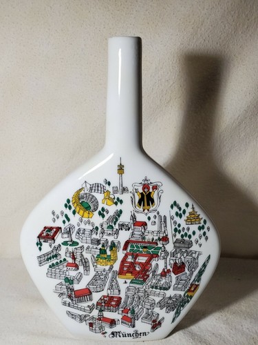 Vintage Anton Riemerschmid MunchenEscorial Grun Porcelain Vase Bottle Bar Decor