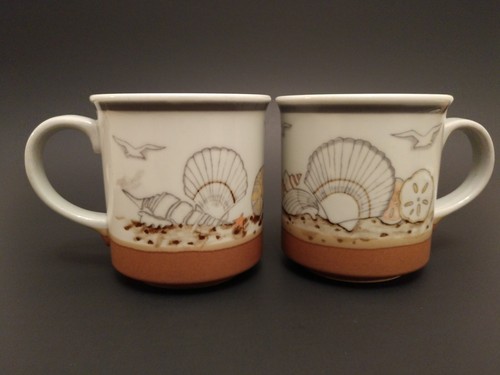 VNTG Otagiri Seashell Gull Mugs Pair Mid Century 2 Tone - Picture 2 of 6