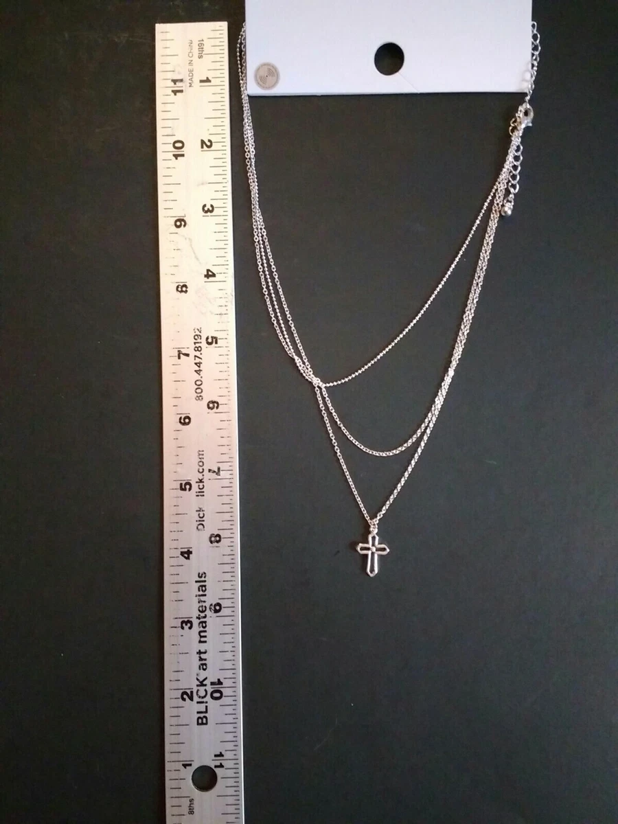 Forever 21 Layered Cross Pendant Necklace Silver Color New with Tags