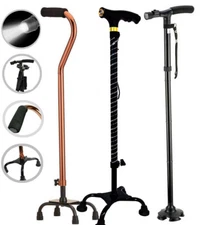 Walking Cane Folding Stick Walker With LED Light Adjustable Handle / Quad Cane