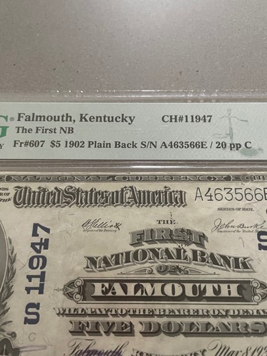 1902 First National Bank of Falmouth Kentucky $5 Large Note PMG Grade 50 - Picture 4 of 7