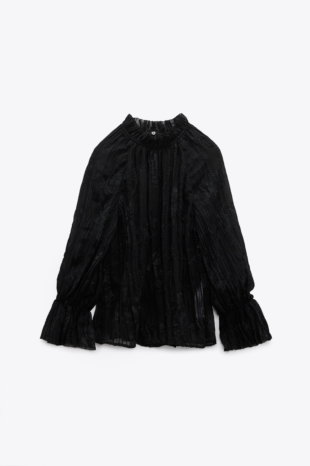 Zara Embroidered Semi Shear Boho Balloon Sleeve Black Blouse Size S image 3