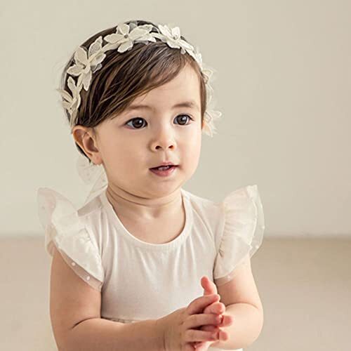 Baby Girl Headband White Lace Hairband Elastics Flower Head Wrap Hair Style 1 - Picture 2 of 6