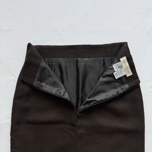 Vintage Jones New York 100% Wool Skirt 4 Pencil Black Brown Chevron Made In USA - Picture 17 of 18