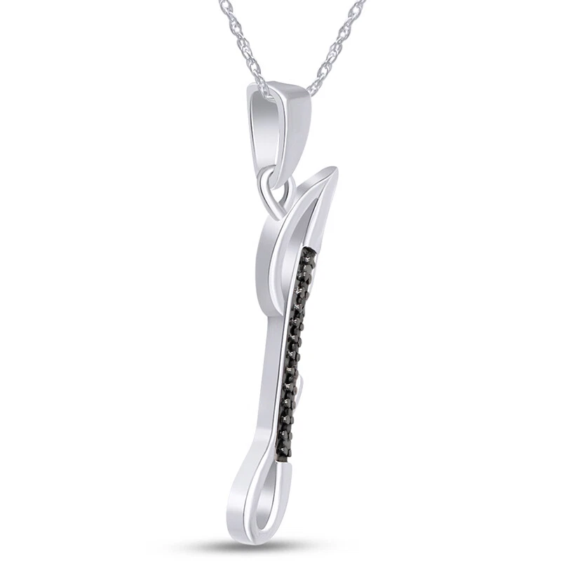 Colgante "J" con diamante natural negro con chapado en oro de 14K plateado Foto 2 de 4