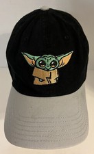 Star Wars Baby Yoda Hat Strap Back Black Gray Embroidered