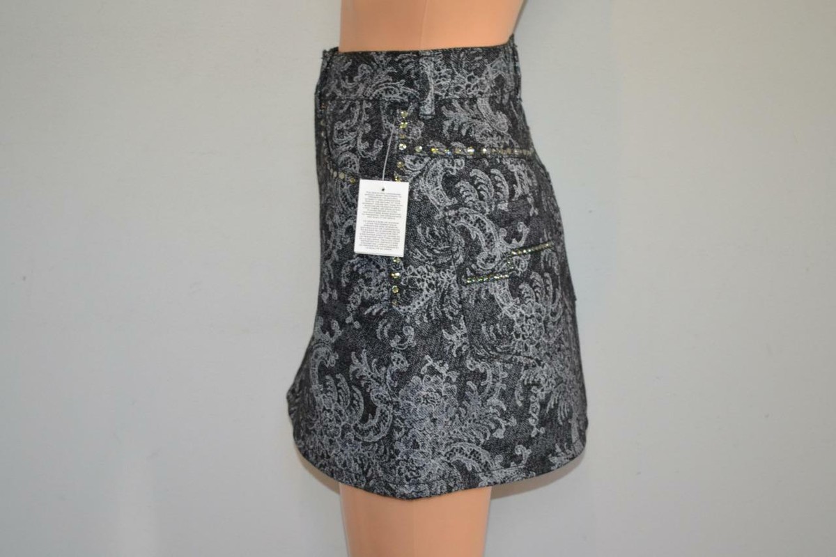 Marc Jacobs★素敵!Black Print Denim w/Crystals Mini Skirt NWT Marc Jacobs Black Lace Print Denim w/Crystals Mini Skirt