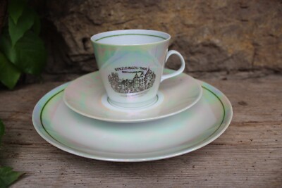 3 tlg. Sammeltasse Souvenirtasse Schleusingen Perlmutt Fine China Lichte DDR