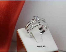STERLING SILVER 925 PRINCESS BRIDAL VNTG STYLE ENGAGEMENT WEDDING TWO RING SET 