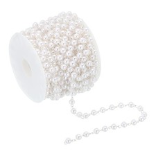 5m/16 Feet Faux Pearl Beading Chain, 4mm Brass Chain Link Style 1, Light Silver