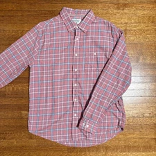 The Normal Brand Mens Flannel Shirt Size L Pink Blue Plaid Long Sleeve Casual