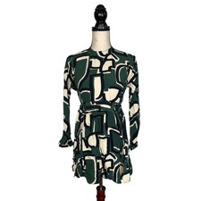 ZARA Green Ecru Geometric Print Belted Mini Dress    Size: S