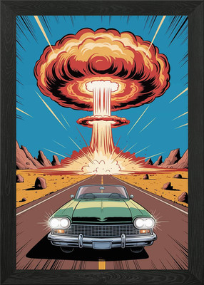 Vintage Auto und Atomexplosion Gerahmtes Wandbild Poster Leinwanddruck Bild