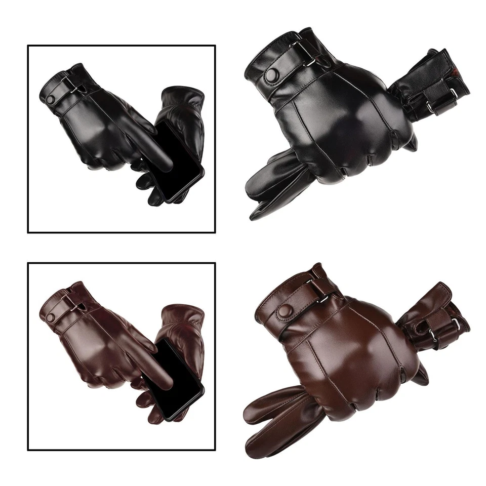 Gants d'hiver pour hommes en cuir PU à écran tactile coupe-vent pour faire - Photo 1/1