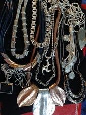 Joblot Bundle Statement Chunky Necklaces Silver Tone Mixed Metals Costume