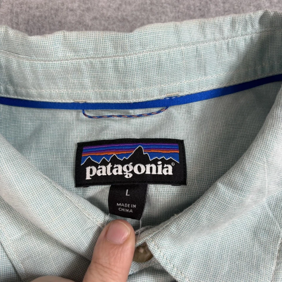 Camisa Patagonia Para Hombre Grande Verde Cayo Largo Manga Larga Pesca Logo Exterior Foto 3 de 4